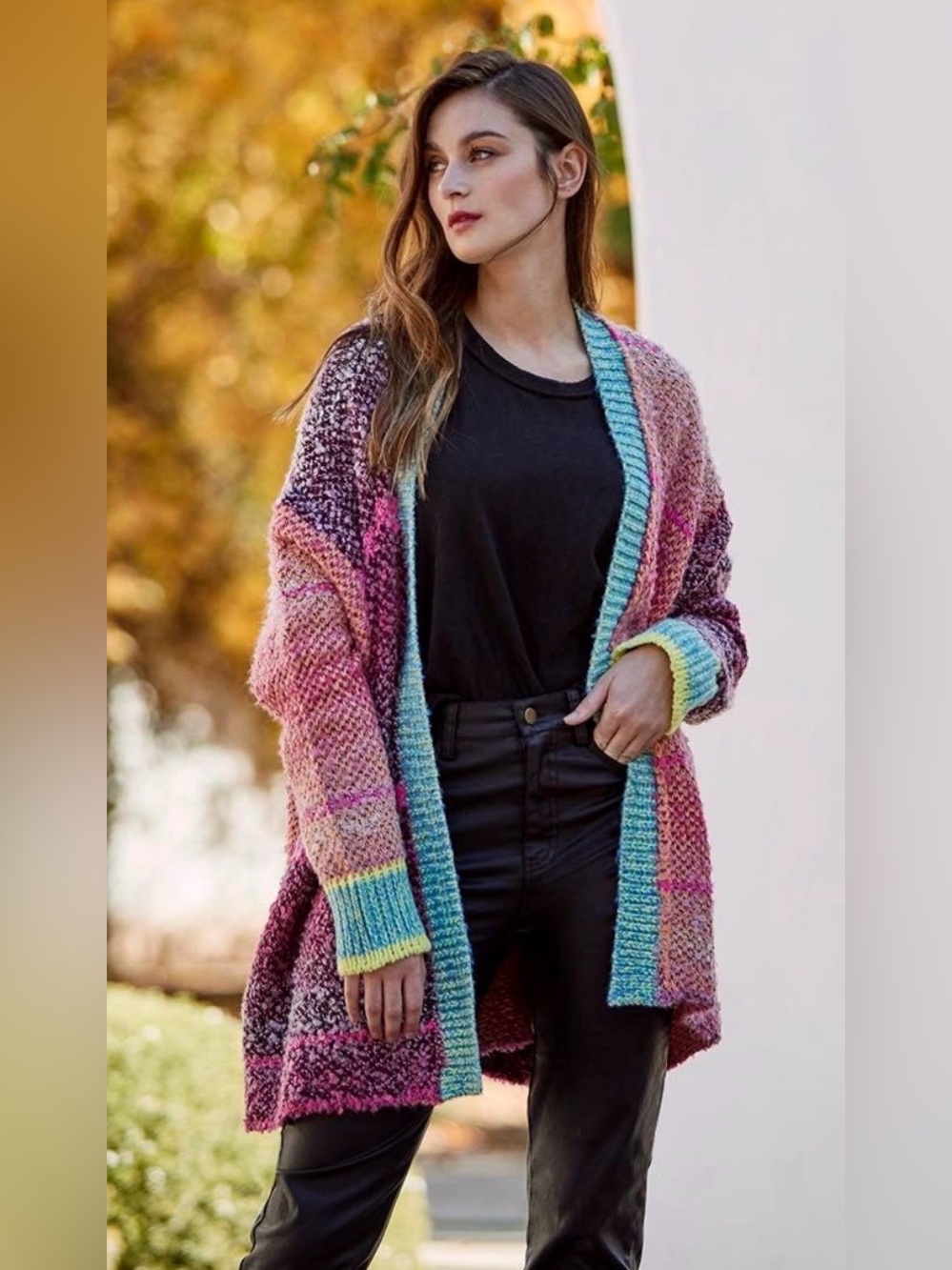 Elan Sinclair Cardigan Oversized Chunky Knit Colorful One Size